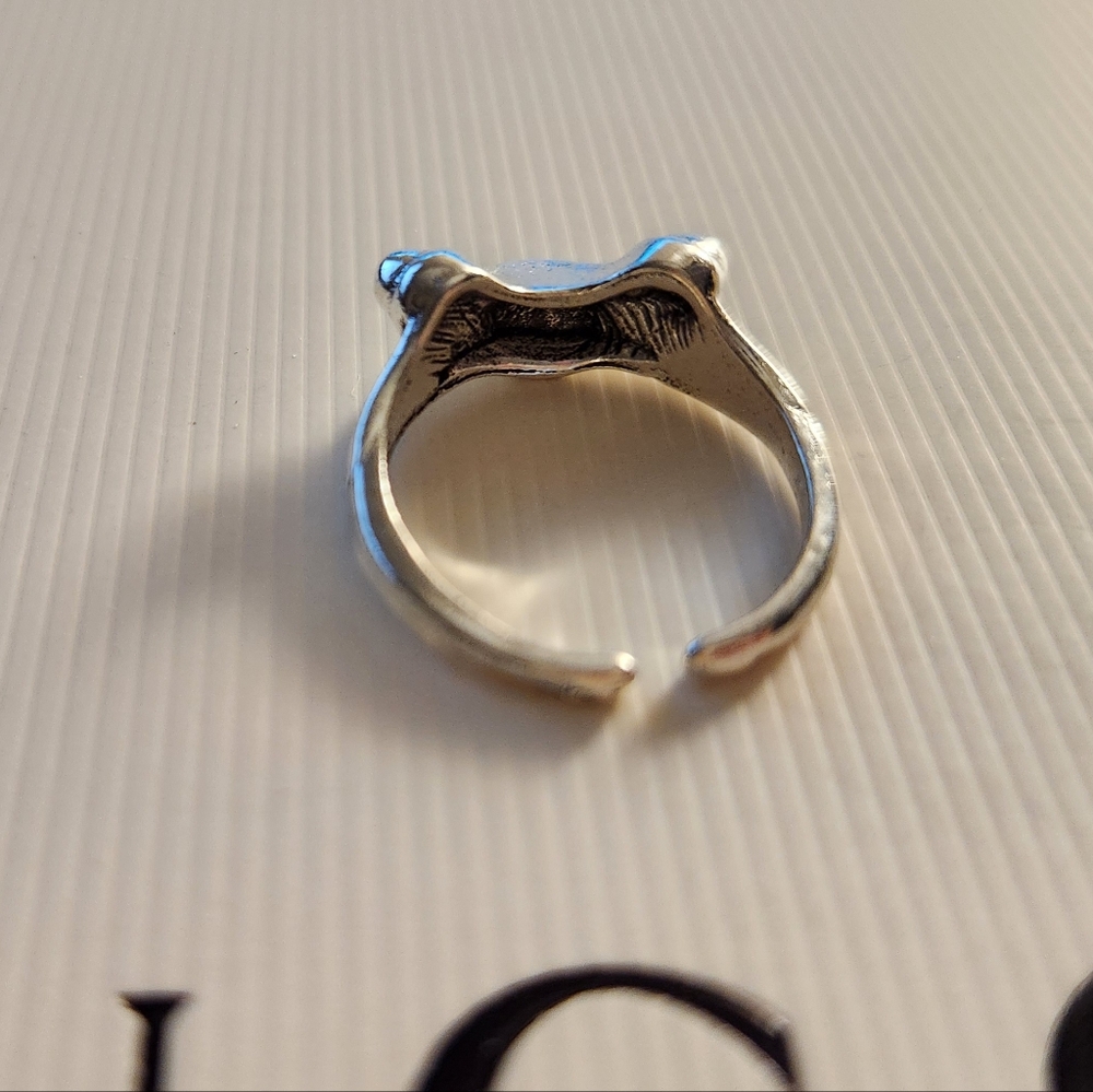 🔷️ Silver Vintage Style Frog Face Adjustable Ring Size 9 NWT - Picture 2 of 3